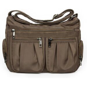 Women's  Coffee M Zipper Pockets Organized Accessible Nylon Shoulder Bag